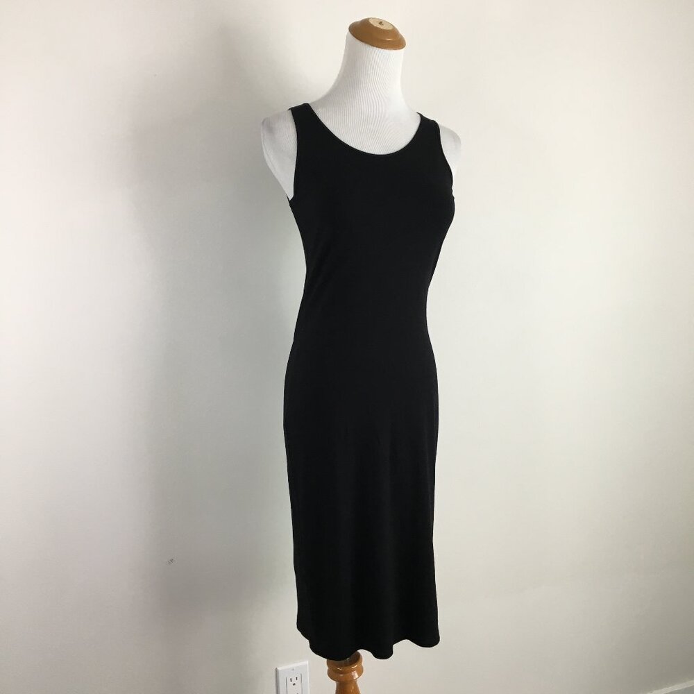 EILEEN FISHER Petite Black Sleeveless Jersey Stretch Midi Dress